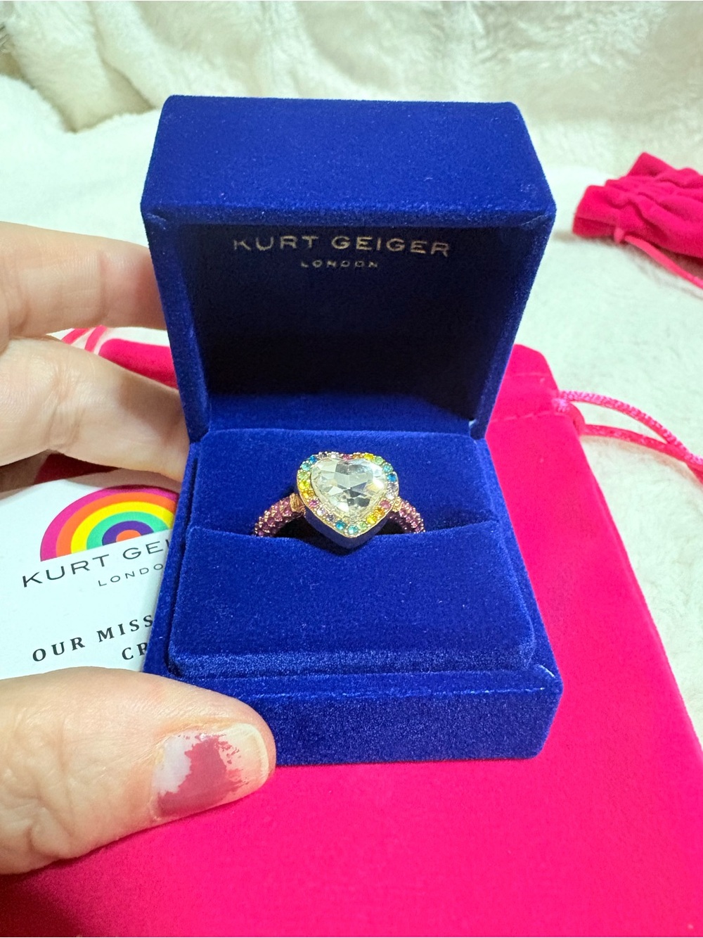 Kurt Geiger Multicolor Crystal Heart Ring